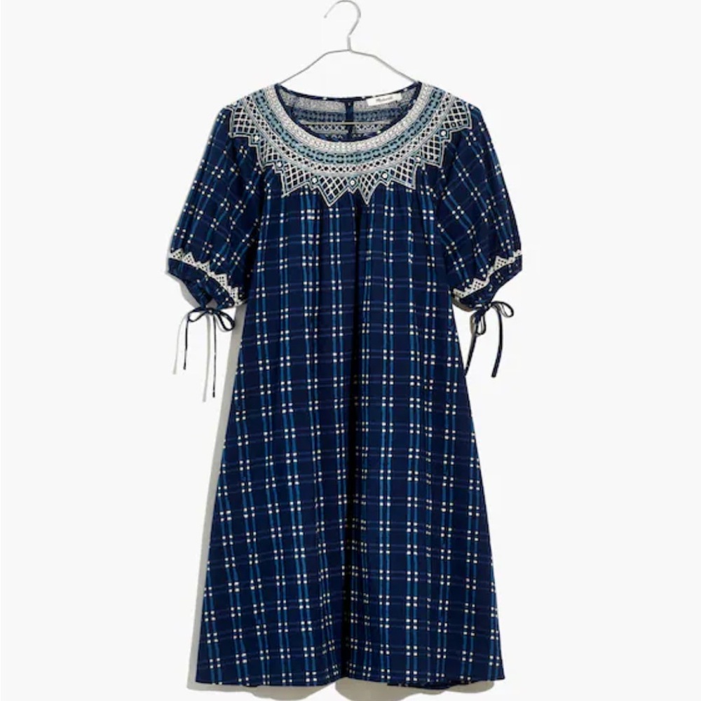 Madewell Navy Plaid Dress with White Accents